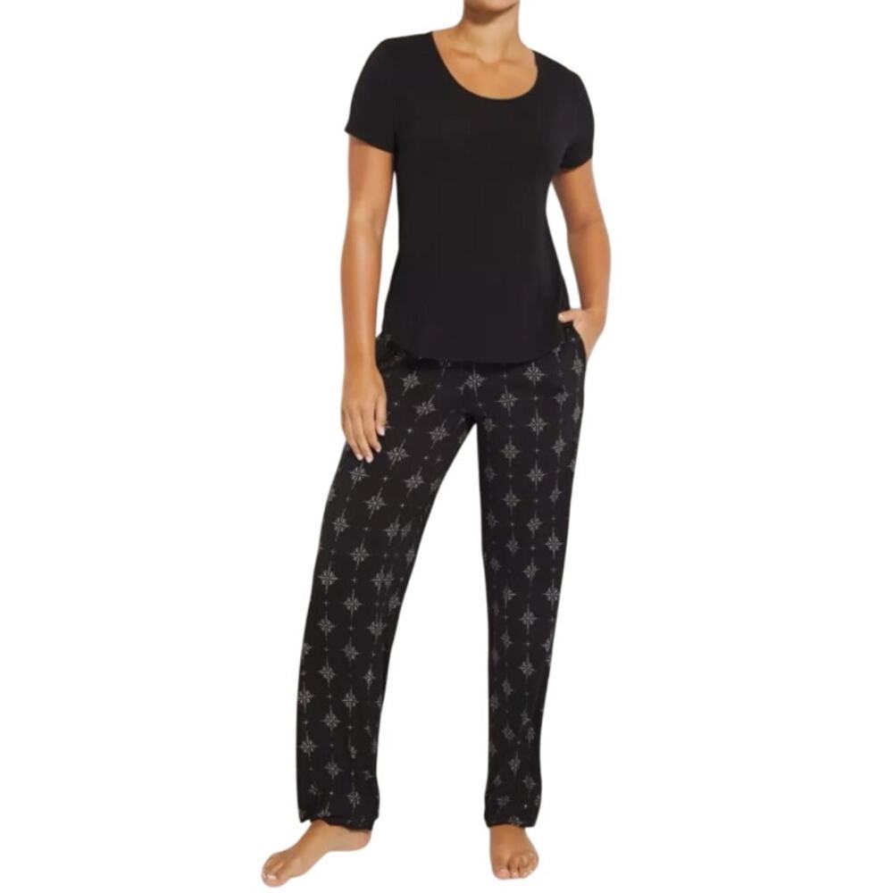 Soma Cool Nights Print Pajama Pant Set in Black Winter Wonder, Size XS